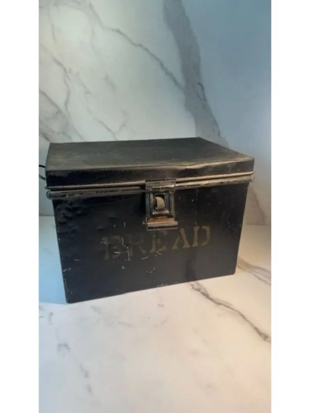Vintage black tin metal box